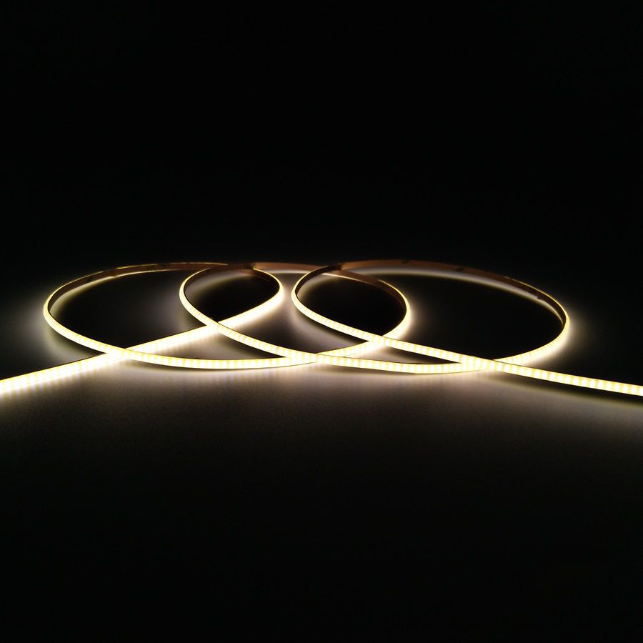 Ultra-narrow COB LED strips emitting warm white light